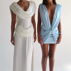 Deep V Neck Twisted Drape Mini Dress