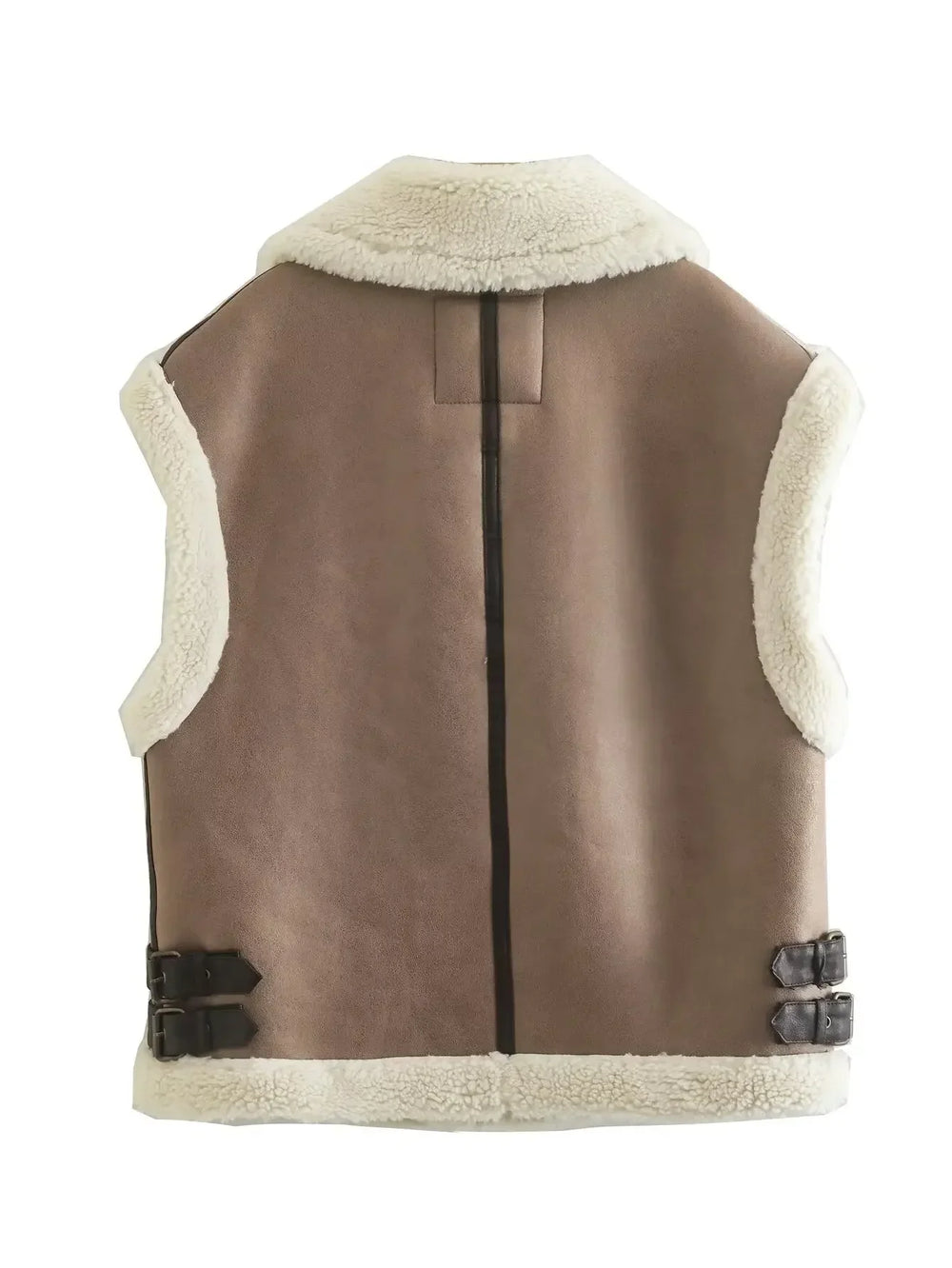 Brown leather vest with white fur lining