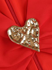 Red V-Neck Cutout Gown with Metal Heart Accent