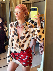 Polka dot print mini dress with scarf strap and bell sleeves