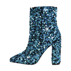 Sequined Block Heel Boots