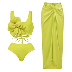 V-Neck Tie-Strap Swimsuit and Wrap Skirt Set