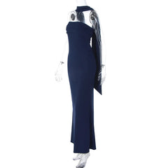 Strapless Maxi Dress with Sculpted Scarf Collar