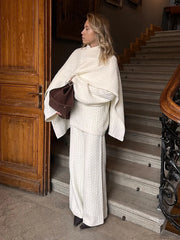 Cabel Knit Turtleneck Long Sleeve Top And High Waist Trousers Set