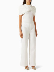White draped metal detail round neck top