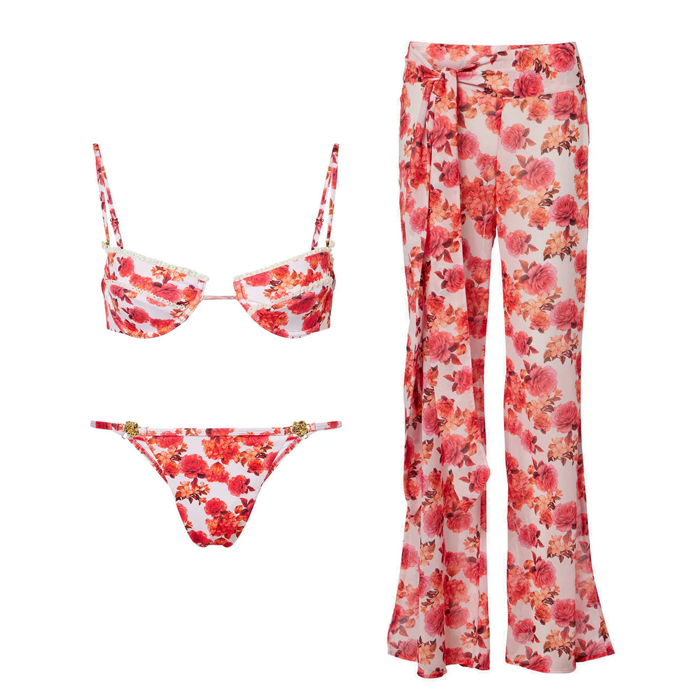 Floral print bikini set with flared pants