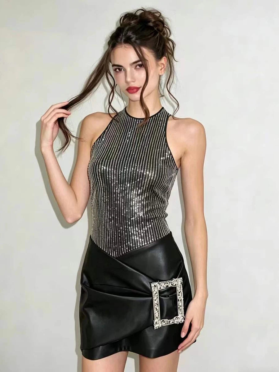 Halter neck sequin mini dress
