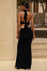 Metal Buckle Cutout Halter Neck Maxi Dress