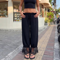 Black lace trim bloomers ankle pants