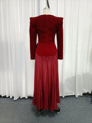 Red Velvet Square Neck 3D Flower Maxi Dress
