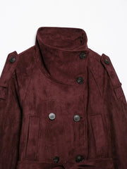 Faux Suede High Neck Cropped Jacket - Collar Detail