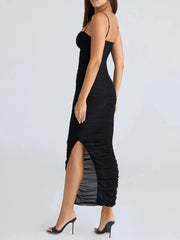 Black dress with a slit- side view