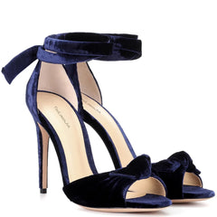 Velvet Bow Tie Ankle Strap Heels