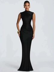 Satin High Neck Mermaid Maxi Dress