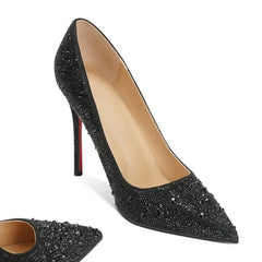 Black stiletto shoe with glittery embellishments