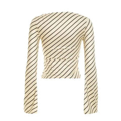Striped Boat Neck Flare Sleeve Top