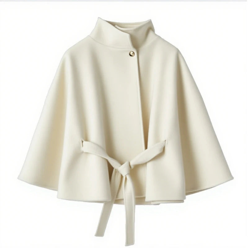 White cape with a belt on a white background