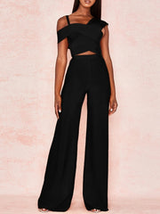 One-Shoulder Solid Bandage Jumpsuit