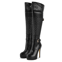 Quilted Over The Knee High Heel Boots