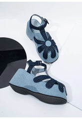 Denim Flower Wedge Platform Sandals