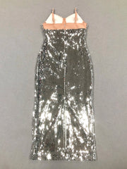 Silver sequin dress on a gray background