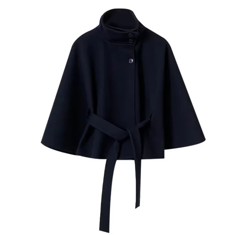 Black cape with a belt on a white background