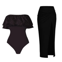 Embellished One-Piece Swimsuit with Wrap Skirt