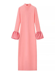 Pink dress with ruffled sleeves on a white background