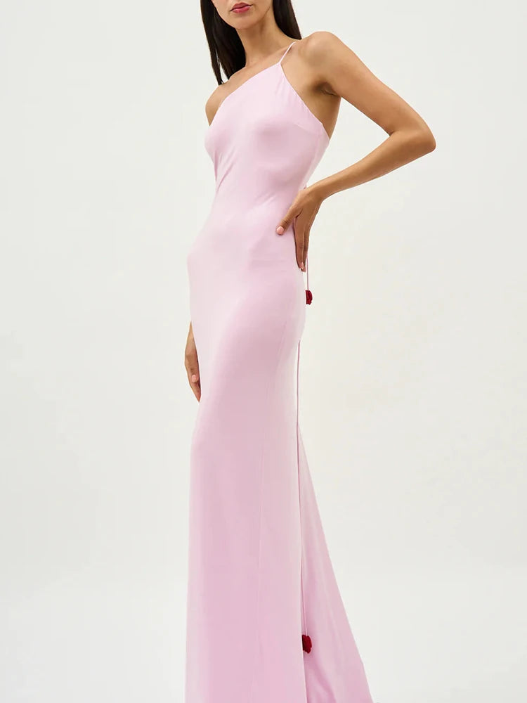 Pink evening gown on a white background
