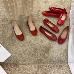 Red Ballet Flats with Bow Detail