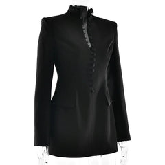 Black coat with button details on a white background