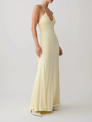 Yellow Halter Neck Ruched Maxi Dress