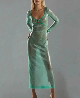 Sequin V-neck Long Sleeve Maxi Dress