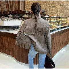 Fringe Sleeve Wool-Blend Tassel Blazer Coat