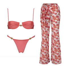 Floral Print Bikini and Beachwear Set