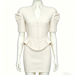 Stand Collar Peplum Jacket and Mini Skirt Set