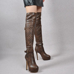 Quilted Over The Knee High Heel Boots
