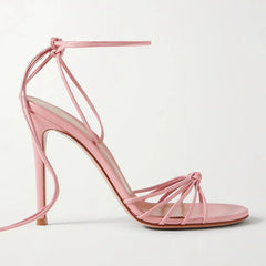 Strappy Pointed Toe Thin Heel Ankle Wrap Sandals