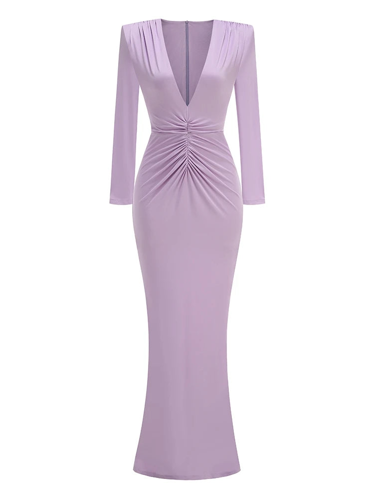 Lavender dress with long sleeves on a white background