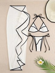 Contrast Trim Ruffled Maxi Skirt and Bikini