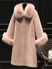 Faux Fur Trim Overcoat with Relaxed Straight Sleeves