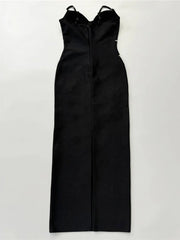 Black strapless dress on a white background