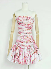 Floral Strapless Ruched Mini Dress
