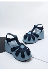 Denim Flower Wedge Platform Sandals