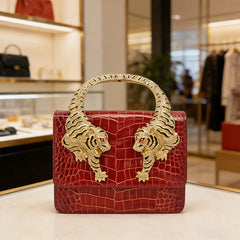 Tiger Handle Leather Handbag