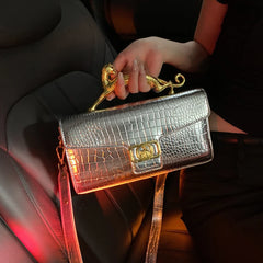 Embossed Croc Effect Animal Sculpture Top Handel Bag