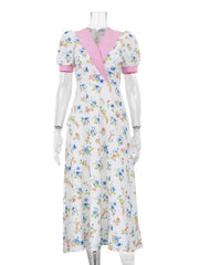 Floral Puff Sleeve Collar Midi Dress