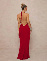 Velvet Plunging Halter Drape Gown