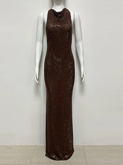 Brown Tank Sequin Maxi Dress