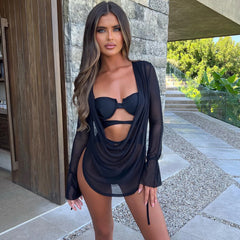 Draped Print Cover-up with Swimsuit